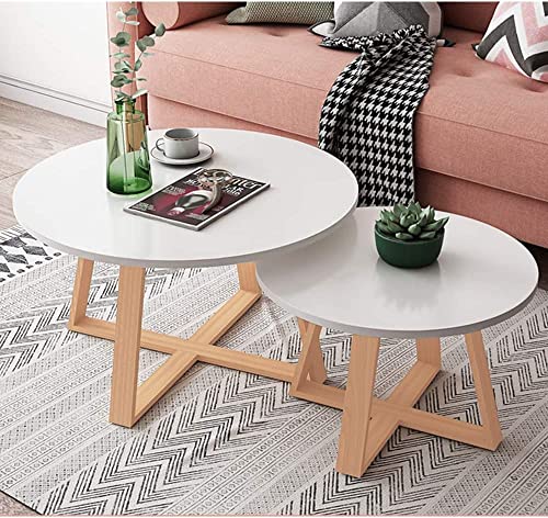 GHKFEJGDEN Moderner Couchtisch für das Wohnzimmer, 2er-Set, Couchtisch aus Holz, rund, Snack-Satztisch, modernes, Schlichtes Design für das Homeoffice, gelegentlicher Gebrauch, Φ19,7 und Φ27,6 von GHKFEJGDEN