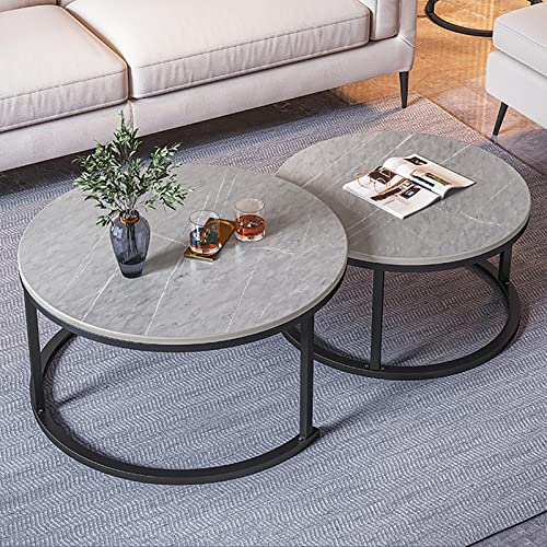 GHKFEJGDEN Satztisch-Couchtisch, 2er-Set, runder Beistelltisch aus Holz, moderner Akzent-Wohnzimmer-Satztisch, Metallbeine, einfache Montage, für kleine Räume, Wohnzimmer, Balkon, Büro von GHKFEJGDEN