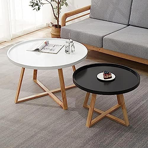 GHKFEJGDEN Satztische, 2er-Set, runder Couchtisch, Schreibtisch/Beistelltisch aus Holz für kleine Räume, für Wohnzimmer, Balkon, Büro, einfache Montage von GHKFEJGDEN