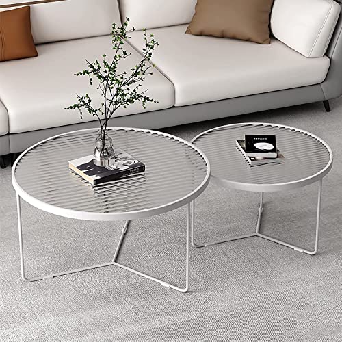 Moderner Couchtisch für das Wohnzimmer, Couchtisch aus Glas, 2er-Set, moderner, leichter, luxuriöser Sofatisch, runder Beistelltisch mit glatter Platte aus gehärtetem Glas und stabilen Metal von GHKFEJGDEN