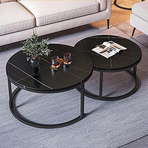 Moderner Couchtisch für das Wohnzimmer, Satztisch-Couchtisch, 2er-Set, runder Beistelltisch aus Holz, moderner Akzent-Wohnzimmer-Satztisch, Metallbeine, einfache Montage, für kleine Räume, W von GHKFEJGDEN