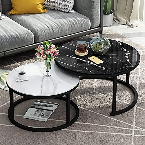 Moderner Couchtisch für das Wohnzimmer. Couchtisch-Set mit 2 Stück, stapelbare Couch-Beistelltische, runder Beistelltisch aus gehärtetem Glas, minimalistischer Metallrahmen, einfache Montage von GHKFEJGDEN