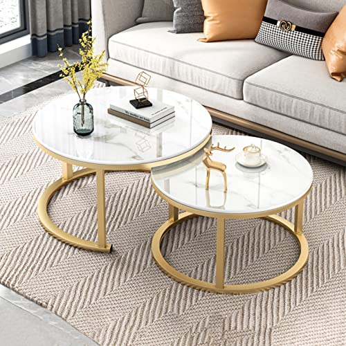 Rundes Couchtisch-Set aus Glas, moderner stapelbarer, runder Beistelltisch für das Wohnzimmer mit stabilem Metallrahmen und hochglänzender Sofa-Tischplatte für Schlafzimmer, Wohnzimmer, Home von GHKFEJGDEN