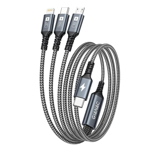 100W USB C auf Multi Kabel Lang [2M] Schnellladekabel mit E-Mark Chip 3 in 1 Ladekabel [100W]+Micro[10W]+Lightning[27W] für Galaxy S23/iPad Pro, iPad Mini, MacBook Pro/Air/iPhone 15 14 13 von GIANAC