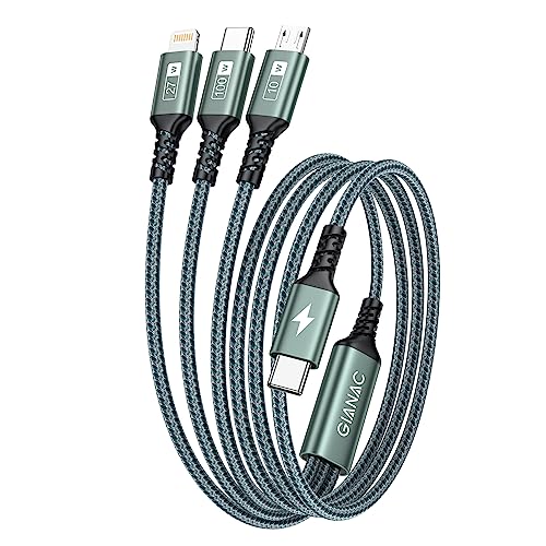 100W USB C auf Multi Kabel [1.2M] Schnellladekabel mit E-Mark Chip 3 in 1 Ladekabel [100W]+Micro[10W]+Lightning[27W] für Galaxy S23/iPad Pro, iPad Mini, MacBook Pro/Air/iPhone 15 14 13 von GIANAC