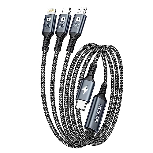 100W USB C auf Multi Kabel [1.2M] Schnellladekabel mit E-Mark Chip 3 in 1 Ladekabel [100W]+Micro[10W]+Lightning[27W] für Galaxy S23/iPad Pro, iPad Mini, MacBook Pro/Air/iPhone 15 14 13 von GIANAC