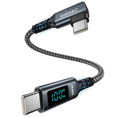 GIANAC 100W USB C auf USB C Kabel Kurz 30cm, Schnellladekabel USB C mit LED Display, PD 20V/5A USB C Kabel mit E-Mark Chip für iPhone 15, Macbook Pro, MacBook Air, iPad Pro, Samsung Galaxy, Huawei von GIANAC