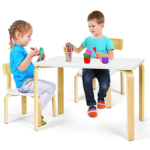 GIANTEX 3 TLG. Kindersitzgruppe, Holz Kindertisch mit 2 Stühlen, Kindermöbel Set zum Spielen Lernen Essen, Sitzgruppe für Vorschüler Kinder (weiß) von GIANTEX