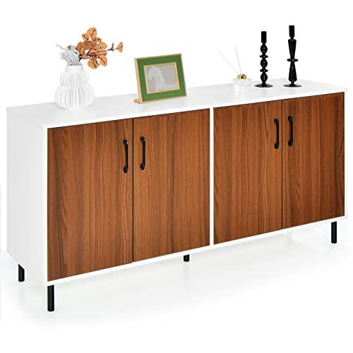 GIANTEX Sideboard Kommde Holz, Küchenschrank Aufbewahrungsschrank mit 4 Fächern & 4 Türen, Küchenbuffet Buffetschrank mit 5 Metallbeinen, Anrichte mit Kippschutzvorrichtung, 148x40x75,5 cm von GIANTEX