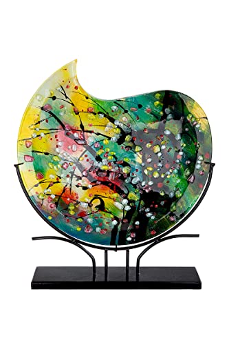 GILDE GLAS art Deko Vase rund - handbemalt - auf schwarzem Metallfuß - Höhe 50 cm, Mehrfarbig, 39298 von GILDE