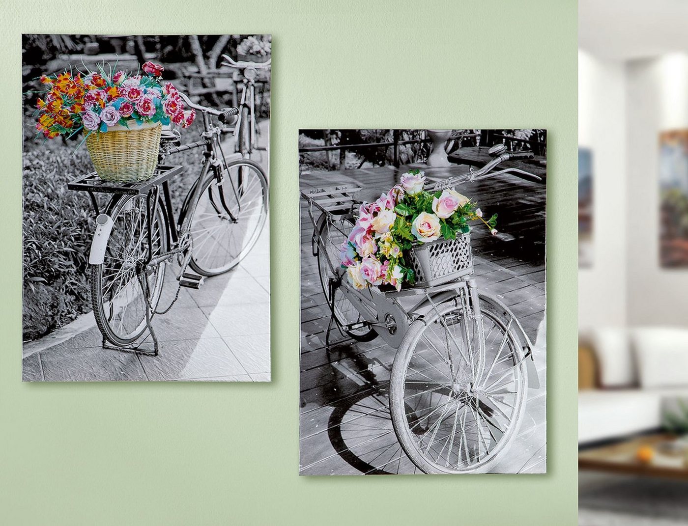 GILDE Bilder-Collage Bild Gemälde "Blumen Fahrrad" VE 2 so (BxHxL) 50 cm x 70 cm x 2,5 von GILDE