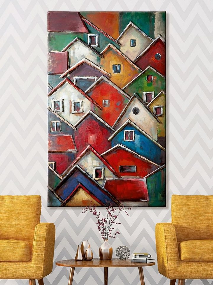 GILDE Bilder-Collage Metall Bild Colorful Village (BxHxL) 80 cm x 120 cm x 4 cm Handar von GILDE