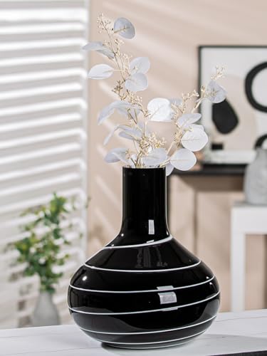 GILDE Deko Vase schwarz weiß - Moderne Dekovase Dekoobjekt Glasvase Blumenvase handgefertigt aus Farbglas - Höhe 28 cm von GILDE