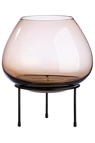 GILDE Deko Windlicht XL - großes braunes Glaswindlicht mit schwarzem Metallständer - Höhe 30 cm von GILDE