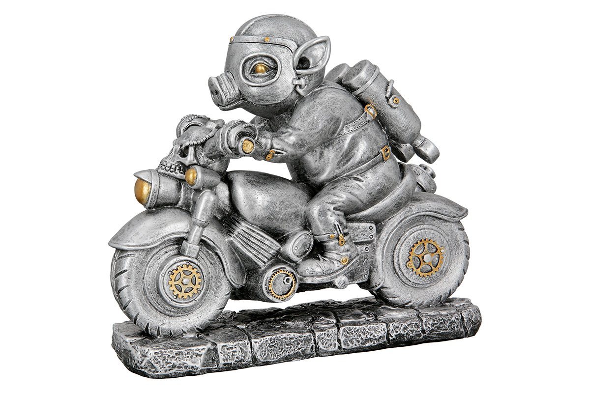 GILDE Dekofigur GILDE Skulptur Steampunk Motor-Pig - silber - H. 21cm x B. 23cm von GILDE