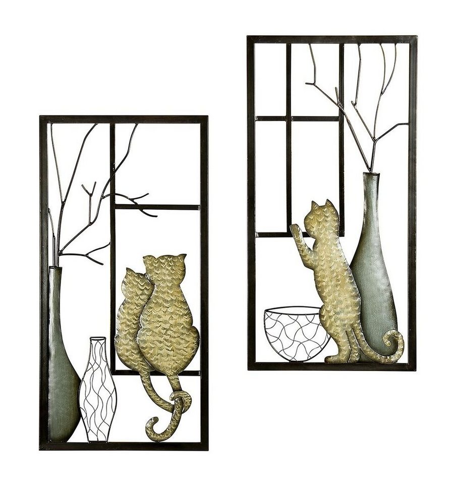 GILDE Dekoobjekt 2tlg. Wandbild-Set "Katze Vase" - Handgefertigte Metall-Kunst von GILD von GILDE