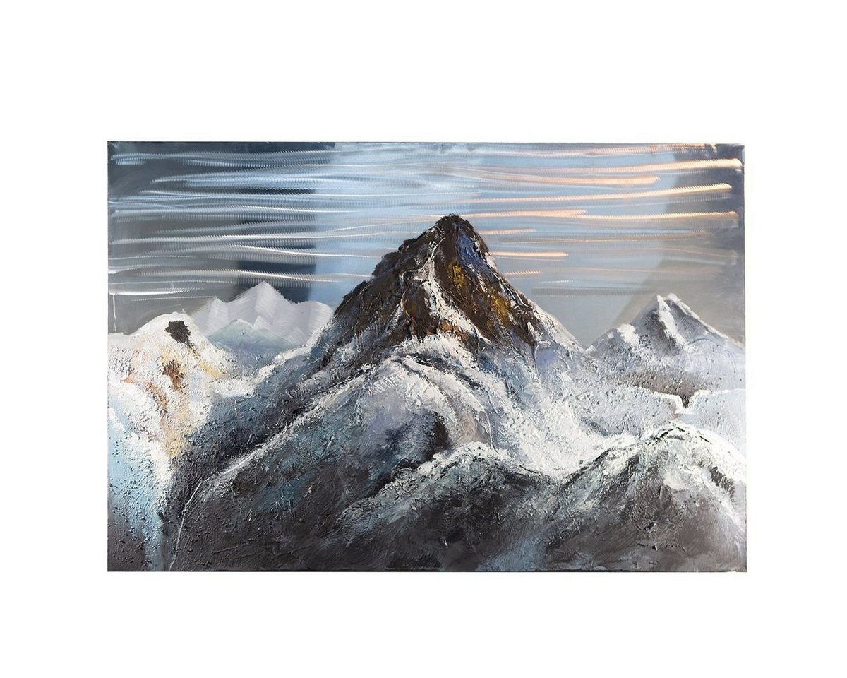 GILDE Dekoobjekt 3D-Bild "Mountain" Leinwand - Handgemalte Berglandschaft mit Aluminium von GILDE