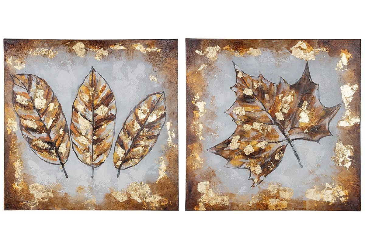 GILDE Dekoobjekt Handbemaltes 2er-Set 'Herbstlaub' Gemälde - Holz/Leinen, 80x80 cm von GILDE