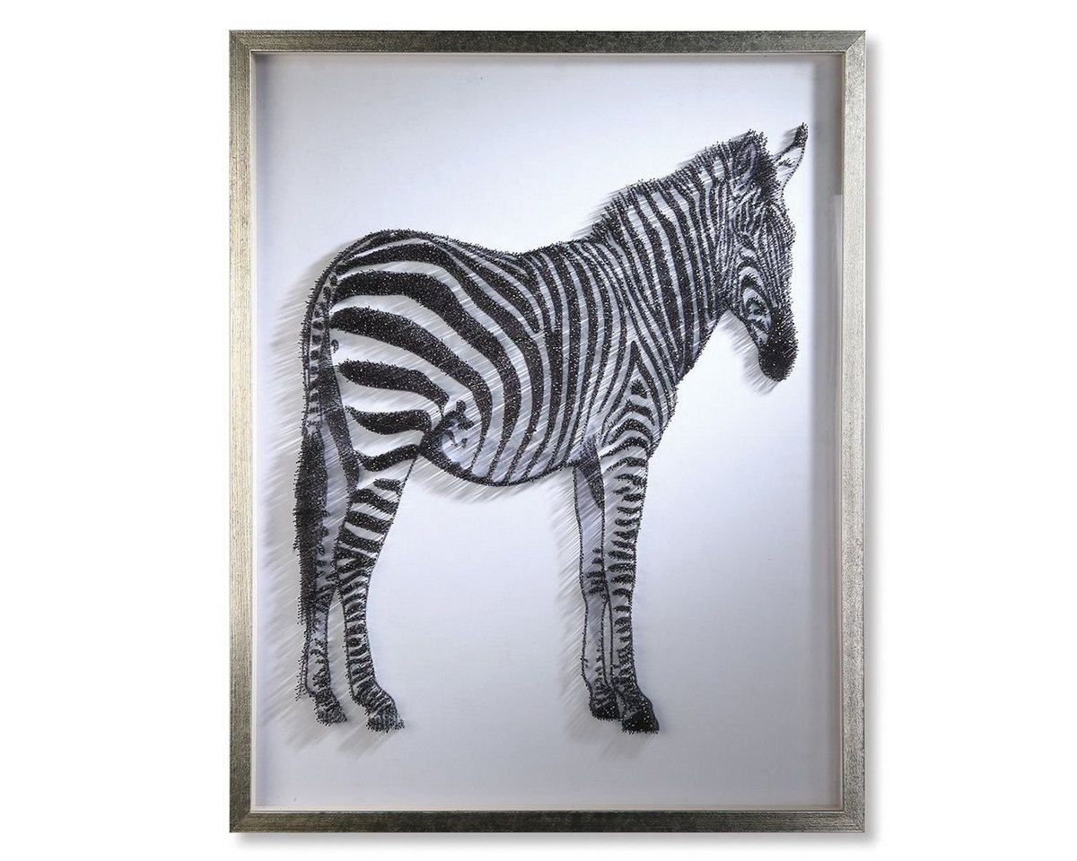GILDE Dekoobjekt Holz Glas Wandobjekt Zebra aus Nägeln gefertigt Handarbeit von GILDE