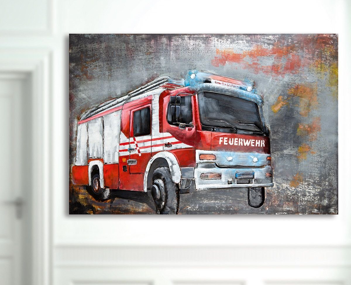 GILDE Dekoobjekt Metall Bild Feuerwehr rot grau Handarbeit Kunstobjekt Breite 120cm von GILDE