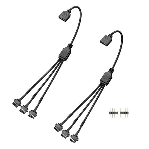 GINTOOYUN 2 PCS 1 bis 3 ARGB Splitter Kabel 12V 4-Pin Buchse zu drei SM 4-Pin weibliche adressierbare RGB Splitter Kabel für LED Lichtstreifen,12V ARGB Lüfter,Computergehäuse,etc(11.8Inch)(Stil 10) von GINTOOYUN