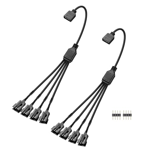 GINTOOYUN 2 PCS 1 bis 4 ARGB Splitter Kabel 12V 4-Pin Weiblich zu vier SM 4-Pin männliche adressierbare RGB Splitter Kabel für LED-Lichtstreifen,12V ARGB Lüfter,Computergehäuse,etc(11.8Inch)(Stil 7) von GINTOOYUN