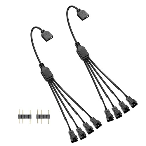 GINTOOYUN 2 PCS 1 bis 4 ARGB-Splitter-Kabel 5V 3-Pin Weiblich zu vier SM 3-Pin männlichen adressierbaren RGB-Splitter-Kabel für LED-Lichtstreifen,5V ARGB-Lüfter,Computergehäuse,etc(11.8Inch)(Stil 3) von GINTOOYUN