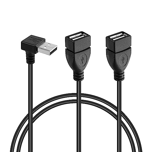 GINTOOYUN USB A 2.0 Y Splitter Verlängerungskabel, 90 Grad Winkel Stecker Stecker Kabel für Auto, Laptop, PC, Handy, Drucker/U-Disk etc 3.28FT (oben Winkel) (Aufwärts-Winkel) von GINTOOYUN