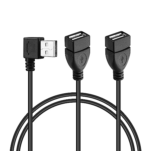 GINTOOYUN USB A 2.0 Y Splitter Verlängerungskabel, 90 Grad Winkel Stecker Stecker Kabel für Auto, Laptop, PC, Handy, Drucker/U-Disk etc 3.28FT (oben Winkel) (Linker Winkel) von GINTOOYUN