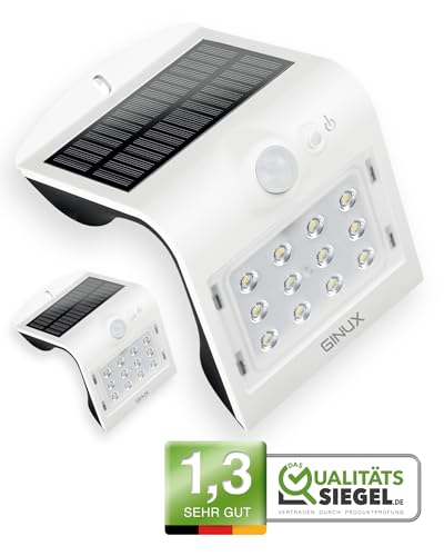 GINUX® 2 x 15W Solarlampen für außen mit Bewegungsmelder (Schmetterling) | 12 LED Supperhelle Solarleuchten | Solar Lampe Outdoor für Wand und Garten mit 3 Modi von GINUX