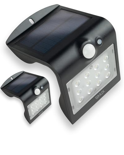 GINUX® 2 x 15W Solarlampen für außen mit Bewegungsmelder (Schmetterling) | 12 LED Supperhelle Solarleuchten | Solar Lampe Outdoor für Wand und Garten mit 3 Modi von GINUX