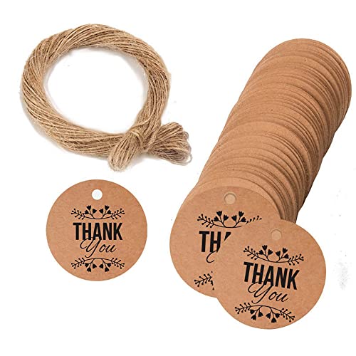 GIVBRO 100 Stück Kraftpapier-Geschenkanhänger mit Jute-Schnur, dekorative Karten, Etiketten für Weihnachten, Geburtstag, Hochzeit, Babypartys (#A) von GIVBRO