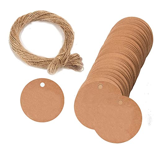 GIVBRO 100 Stück leere Geschenkanhänger Kraftpapier Etiketten Geschenk hängende runde Karten mit Schnüren für Süßigkeitenbox Dekoration – 3 cm von GIVBRO