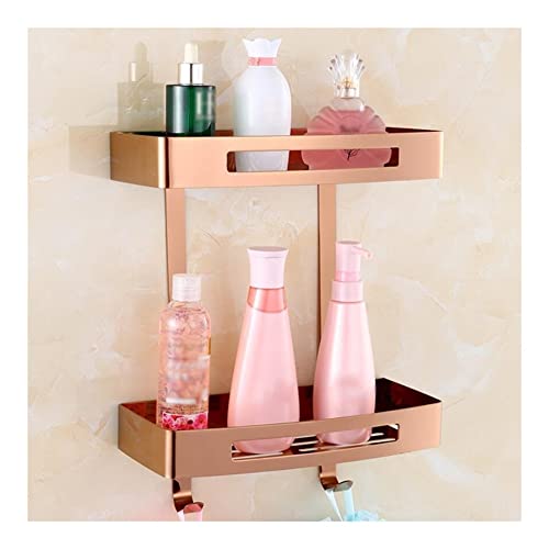 GJLJYJY Badezimmer-Regal, schwebende Regale, Dusch-Caddy, quadratisches Badezimmer-Eckregal, Seifenschale, Bad, Shampoo, Organizer, Regal, Abtropfgestell, Wandmontage, Küchenregal/Roségold, zweistöc von GJLJYJY