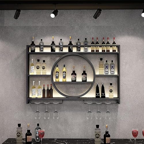 GJVBGA Wandmontiertes Weinregal aus Metall, modernes hängendes industrielles Weinregal, Bar-Einheit, schwebende Regale mit Weinglashalter für Zuhause, Restaurant, Bars (Größe: 100 x 15 x 80 cm) von GJVBGA