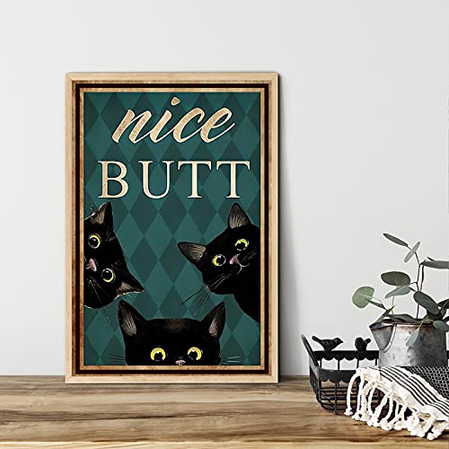 GLASA Wandkunst Poster Mental Black Cat Poster Nice Butt Kunstdruck Leinwand Vintage Lustige Katze Tauchen Malerei Badezimmer Wc Wohnkultur 40x70cm Rahmenlos von GLASA