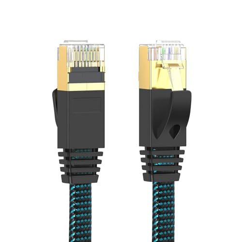 GLCON LAN Kabel 10meter CAT 7 Gigabit 10000Mbit/s Netzwerkkabel Flach Geflochten Blau und Schwarz Ethernet Kabel RJ45 Stecker für PS5/PS4 Xbox PC Game Console Modem Switch WLAN (Grün) von GLCON
