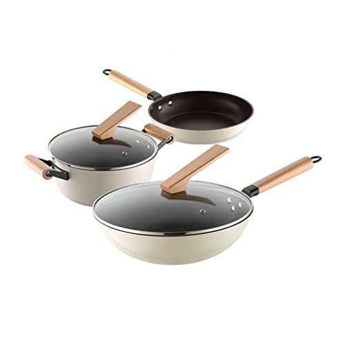 Kochgeschirr Topfset Set Wok Suppentopf Milchtopf Gusseisen Chinesisches 3-Teiliges Set Mit Deckel Küche Kochtopf von GLETSF