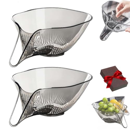 Drainage Basket Funnel, Multi-Functional Drain Basket, Multifunctional Transparent Drain Basket Fruit Vegetables Plastic Draining Bowl with Funnel for Kitchen Pasta Drainer (2PC,Black) von GLIART