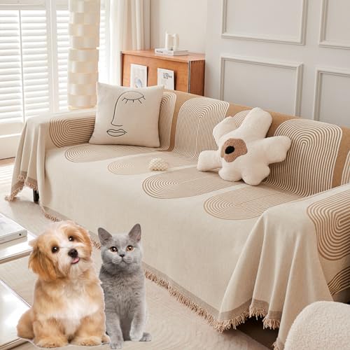 Reversible Chenille Sofa Cover, Double Sided Chenille Sofa Cover, Fine Chenille Sofa Cover, Four Seasons Soft Chenille Double Sided Sofa Towel Couch Covers for Pets (Beige,180*280cm/70.8*110.2in) von GLIART