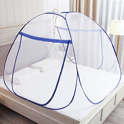 GLKEBY Pop-Up-Moskitonetz für Doppelbett, 150 x 200 x 150 cm, großes tragbares Zelt, Reise, Doppeltür, Reißverschluss, Bettnetz, einfache Installation, feines Netz, für Schlafzimmer, Outdoor, Camping von GLKEBY