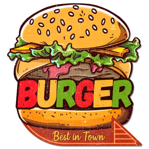 GLOBLELAND „Burger Best In Town“ Vintage Metall Blechschild, Retro Burger Plakette, Poster, Metallwand, Dekorative Blechschilder Für Zuhause, Küche, Restaurant, Café, Club, Bar, Dekoration von GLOBLELAND