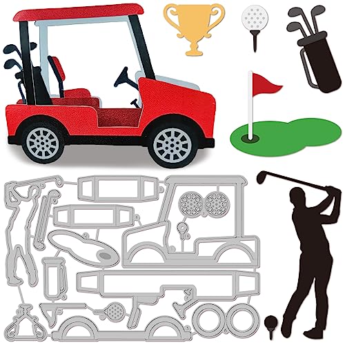 GLOBLELAND 1 Set 15 Stück Golfwagen-Stanzformen für DIY Scrapbooking Metall Golf Werkzeuge Sport Stanzformen Prägeschablonen Vorlage für Papier Kartenherstellung Dekoration Album Handwerk Dekor von GLOBLELAND