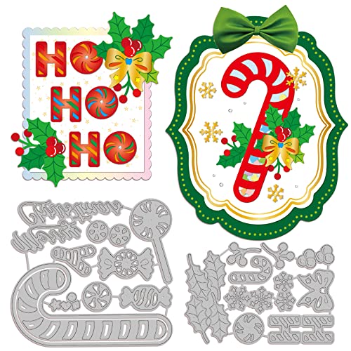GLOBLELAND 2Pcs Christmas Candy Cutting Dies Metal Xmas Snowflake Holly Die Cuts Embossing Stencils for Paper Card Making Decoration DIY Scrapbooking Album Craft Decor von GLOBLELAND