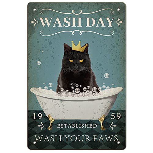 GLOBLELAND Katzen Bad Vintage Metall Blechschild Plakette Poster Retro Waschtag Metall Wand Dekorative Blechschilder 8 × 12 Zoll für Zuhause Küche Bar Kaffeehaus Club Obstgarten Dekoration von GLOBLELAND