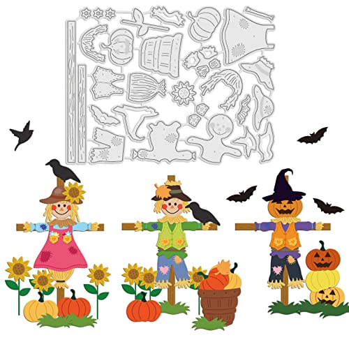 GLOBLELAND Kürbis-Vogelscheuchen-Stanzschablone, Herbstblätter, Prägeschablone, Sonnenblume und Vögel, Karbonstahl, Stanzformen-Set für Scrapbooking, Erntedankfest, Halloween, Karte, DIY Handwerk von GLOBLELAND