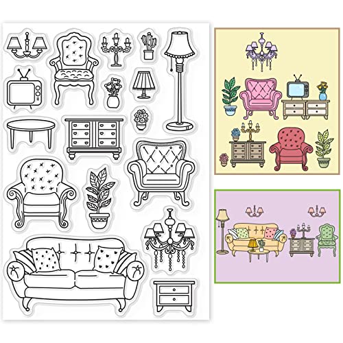 GLOBLELAND Möbel Klare Stempel Sofas Topfpflanzen Kronleuchter Schränke Silikon Klare Stempel Dichtungen für Karten, Die DIY Scrapbooking Foto Journal Album Dekoration Machen von GLOBLELAND