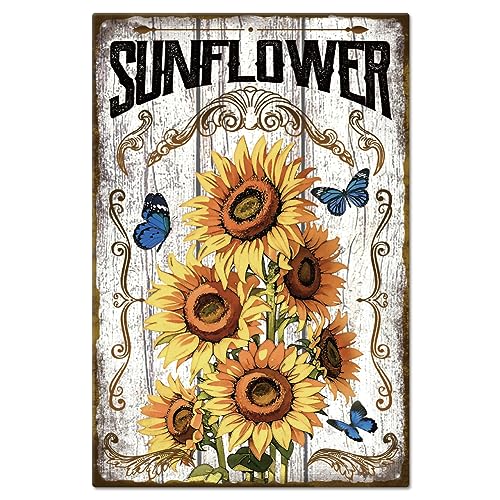 GLOBLELAND Vintage Sonnenblume Und Lustiges Wort, Metall Blechschild Für Garagenmann, Personalisierte Schilder, Gartenhöhlenschilder, Kunsttafel, Poster, Wanddekoration Für Zuhause, 8,12 x (5),(1) cm von GLOBLELAND