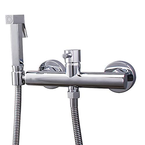 Bidet Handbrause Toilette, Bidet Armaturen Set Messing Bidet Sprühaufsatz Kaltes und Heißes Wasser Quadratisch Duschkopf für Toilette mit Schlauch für Badezimmer, Haustiere,Chrome von GLYYR