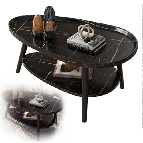 GLazzy Wassertropfenförmiger Couchtisch, wasserförmiger Mitteltisch aus Holz, mit offenem Regal, for Wohnzimmer, Kleiner Sofatisch (Color : Black, Size : 120x60cm) von GLazzy